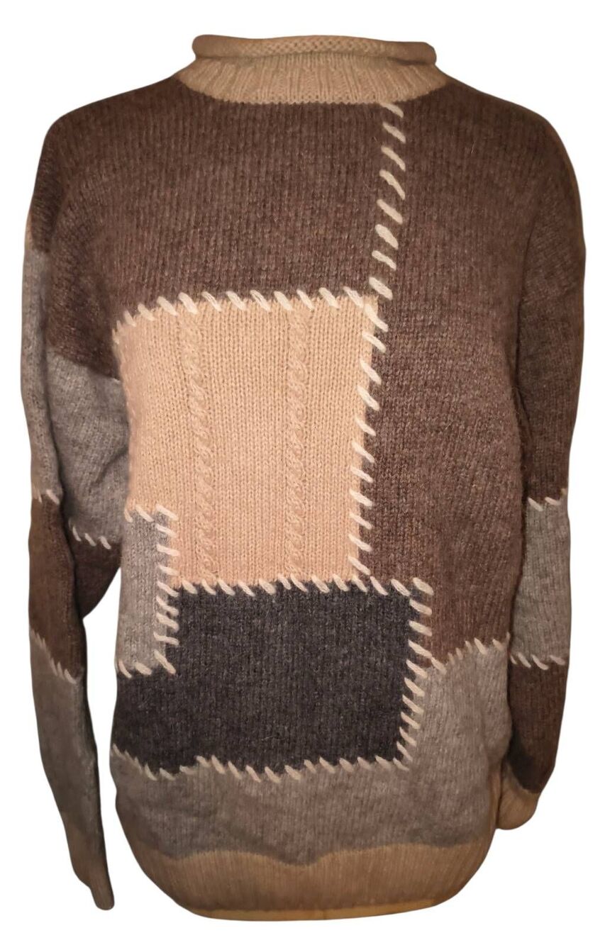 North River patchwork knit sweater 100% Shetland Wool vintage XL cabin core colo